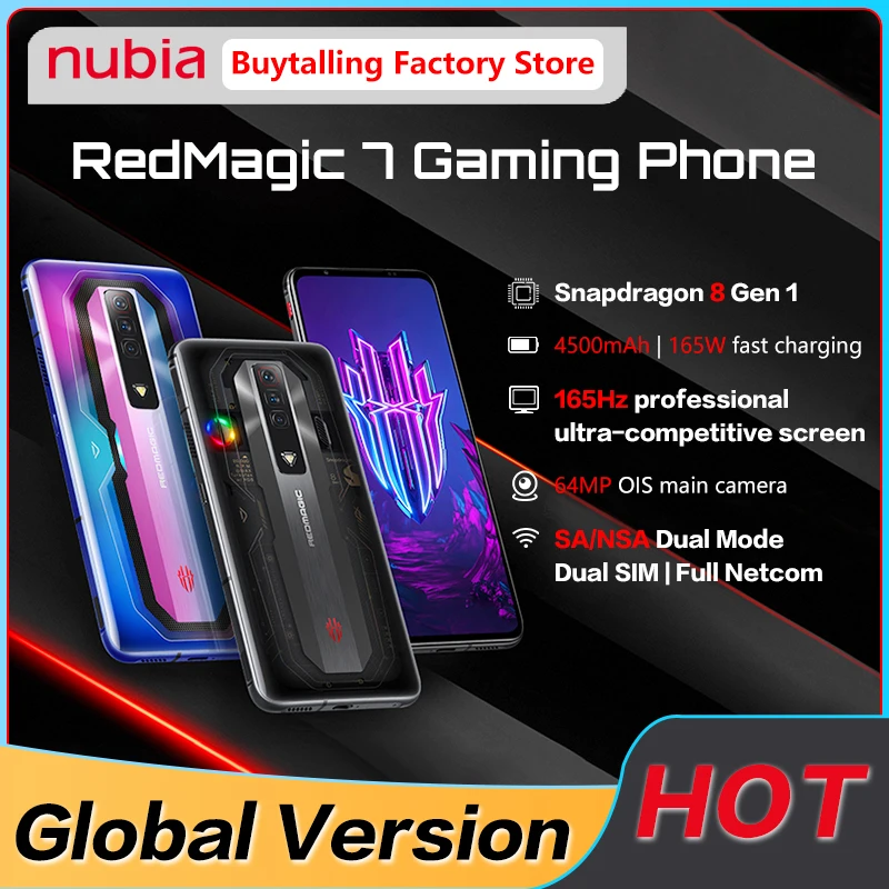 Original RedMagic 7 Gaming SmartPhone Global Version 6.8‘’ 165Hz AMOLED  Snapdragon 8 Gen 1 Octa Core 65W QuickCharge WIFI 6 NFC