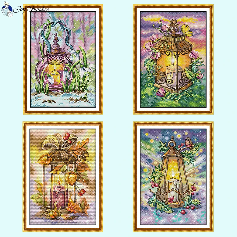 Four Seasons Lift Lamp Series Cross Stitch Kit 14CT Count 16CT 11CT Printed Canvas Embroidery Set DIY Living Room Decor Painting