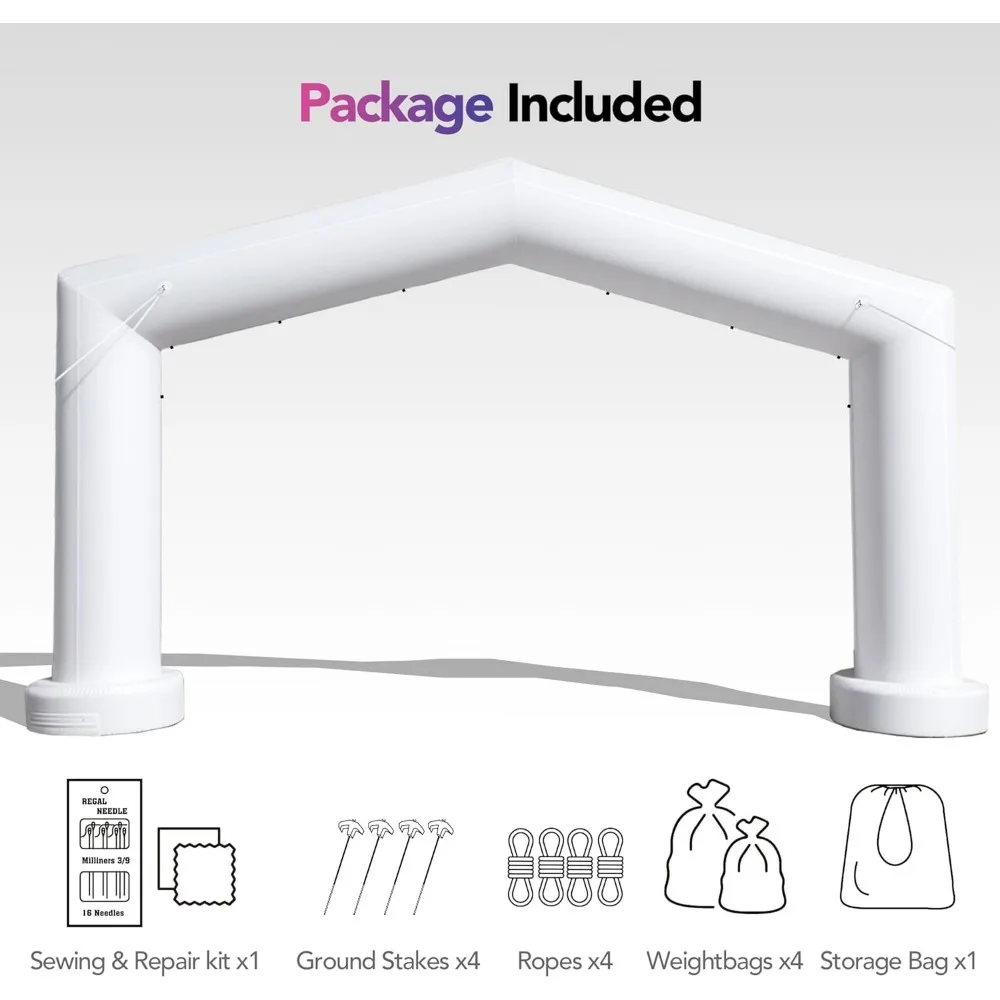 20Ft Gable Inflatable Arch with Built-in Blower - White, Archway Recommended for Races, Marathons, Organized Events, Carnivals,