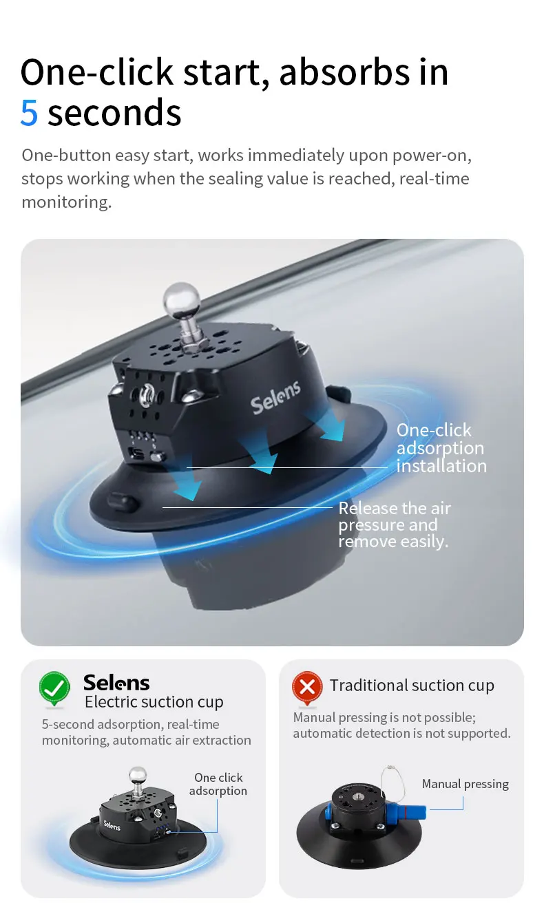 KAIKOURA Electronic Suction Cup Car Mounting with 2000mAh Battery & Telescopic A