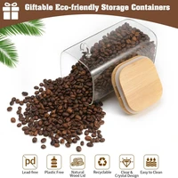 Glass Square Storage Jar with Bamboo Lids Spoon Glass Coffee Canister Food Container for Beans Pasta Candy Spice Rice Loose Tea 2