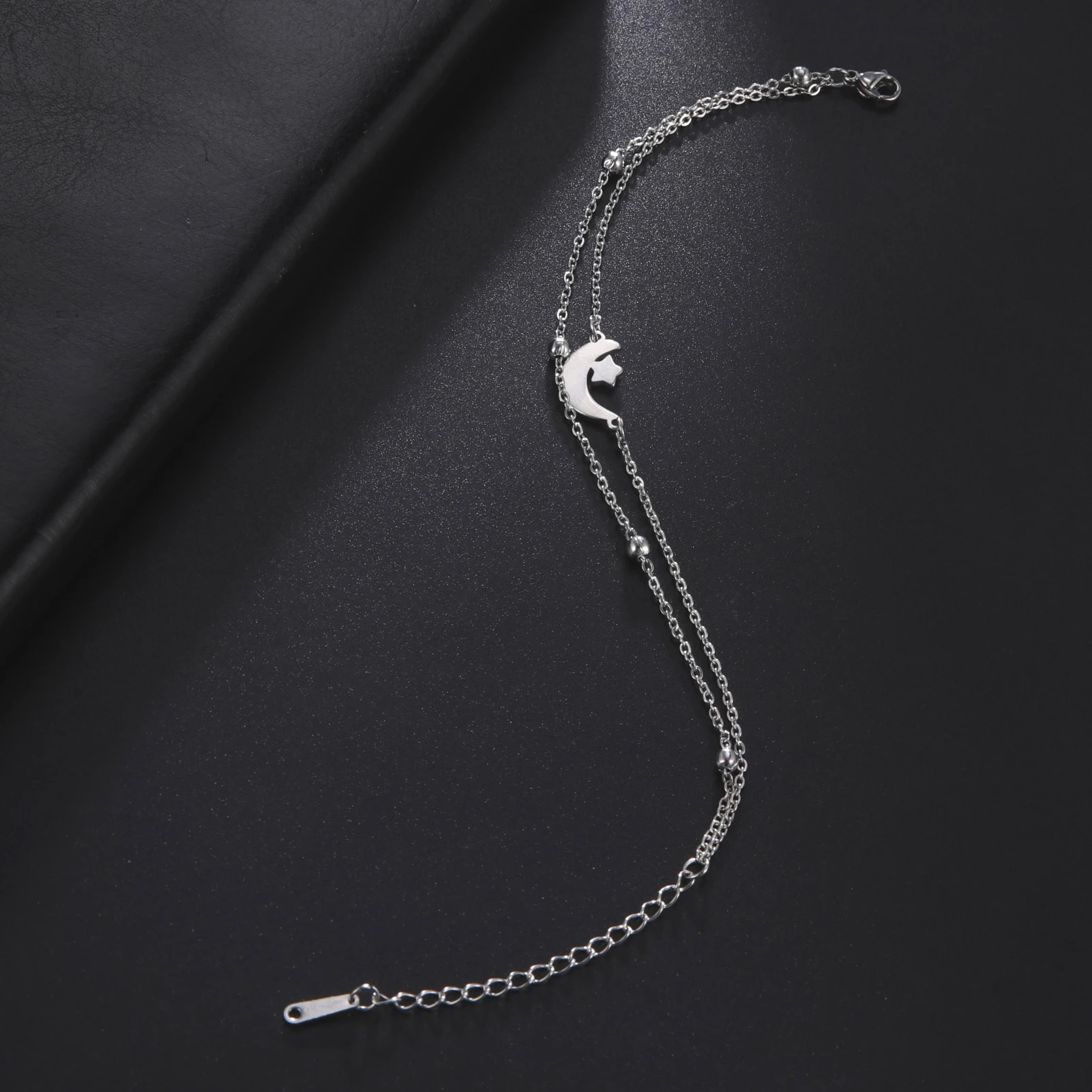 Kkjoy Armbänder Von Frauen Silber Farbe Edelstahl Doppel Mond Kette Stern Perlen Armreifen Minimalistischen Weiblichen Schmuck Zubehör – Detail 32
