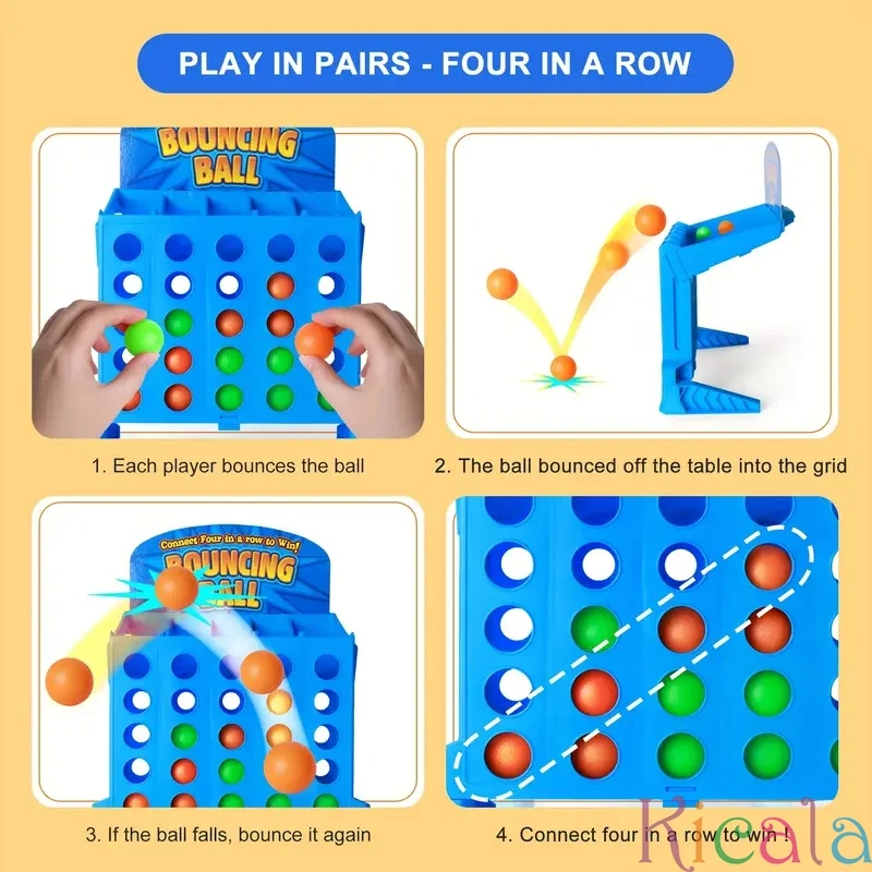 Interactive Multiplayer Tabletop Game Bouncing Ball Connect 4 Game Cognitive Skill-Building Toy Ideal Gift For Family For Kids
