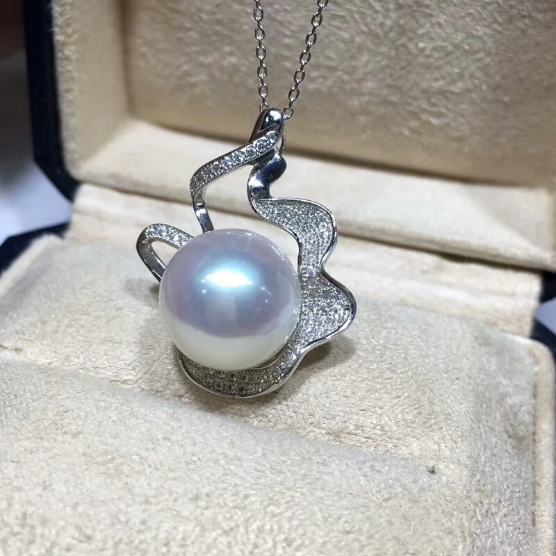 

HUGE NICE 12-13mm Natural South Sea WHITE Stud Pearl Pendant 925 SILVER Physical photos