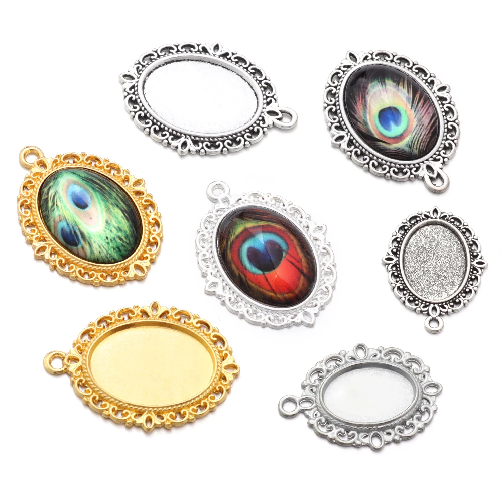 5/10pcs Vintage Oval Cabochon Bases Blank Bezel Pendant Tary