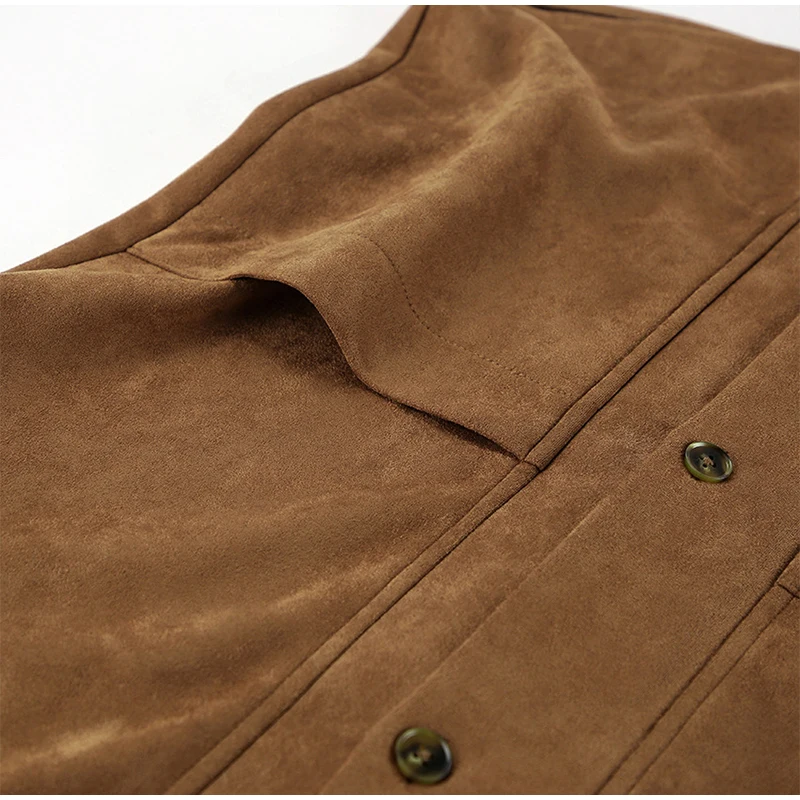 Casual Suede Long Sleeve Jackets Women Autumn Loose Brown Lapel Coat Top With Pockets Female Elegant Chic Street New in Outwear