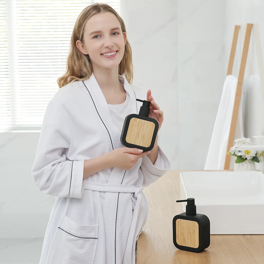 Soap Dispenser Bamboo Decoration Rust-Resistant Pump Bathroom Hand Soap Kitchen Dish
