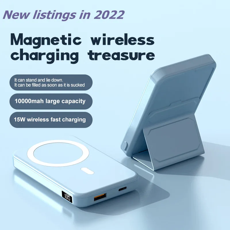 

10000mAh Magnetic Power Bank With Foldable Stand Fast Wireless Charger 15W External Battery 22.5W PD USB C For iPhone 14 Xiaomi