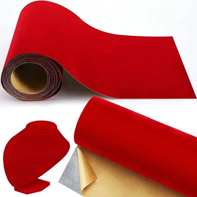 Red Color Self Adhesive Flocking Velvet Fabric Roll Velvet Drawer