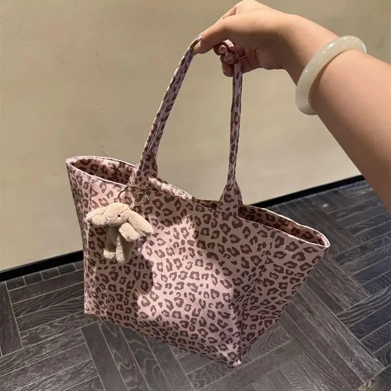 Leopardenmuster-Canvas-Tragetasche für Damen, große Kapazität, lässige Umhängetasche, tägliche Pendler-Handtasche zum Einkaufen, Arbeiten, Reisen – Detail 8