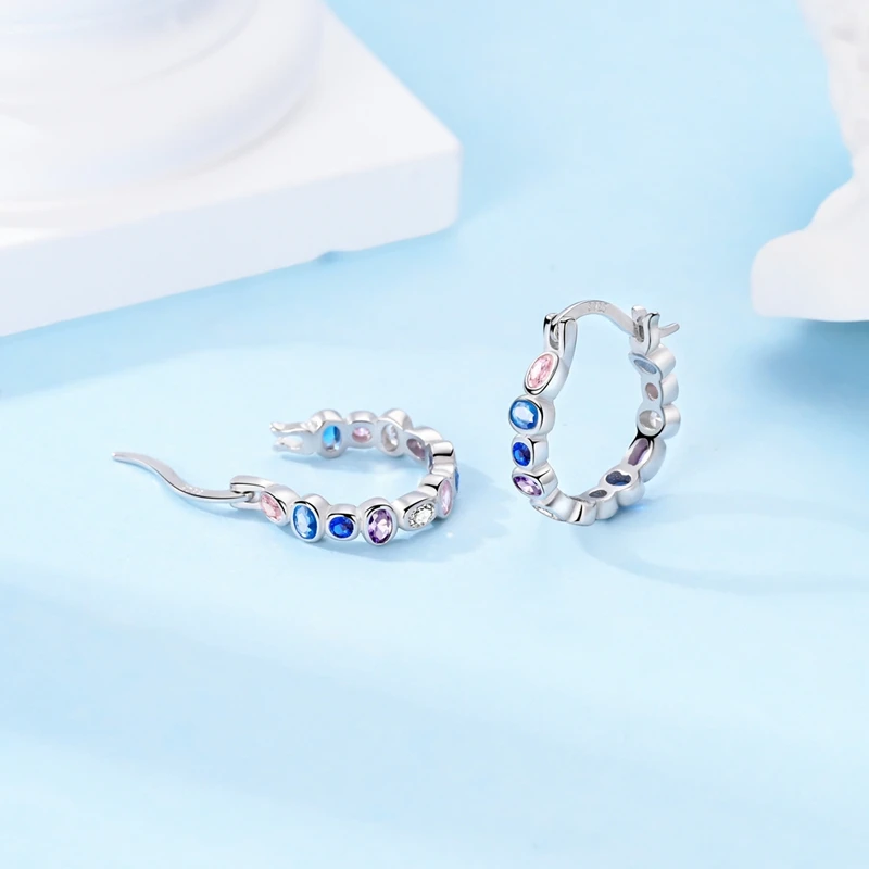 100 % 925 Sterling Silber Zirkon Creolen für Frauen Stern Mond blaue Augen Klee hochwertige Luxus Frauen Ohrringe – Detail 13