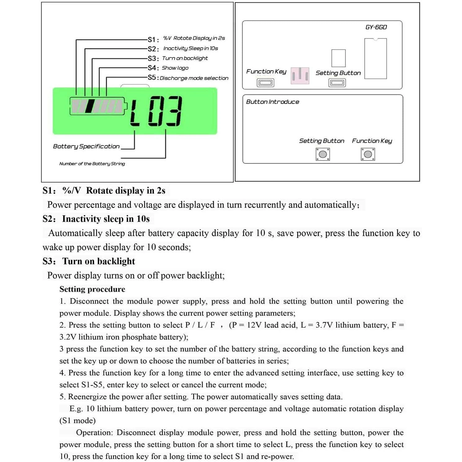 DC 12V 24V 36V 48V 72V Lead Acid Lithium Battery Capacity Voltage Meter with Alarm Gauge Indicator Battery Indicator Monitors 6
