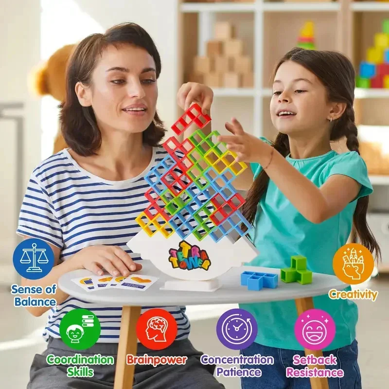 

64PCS Tetra Tower Fun Balance Stacking Building Blocks Board Game for Kids Adults Friends Team Dorm Family Game Night and Partie