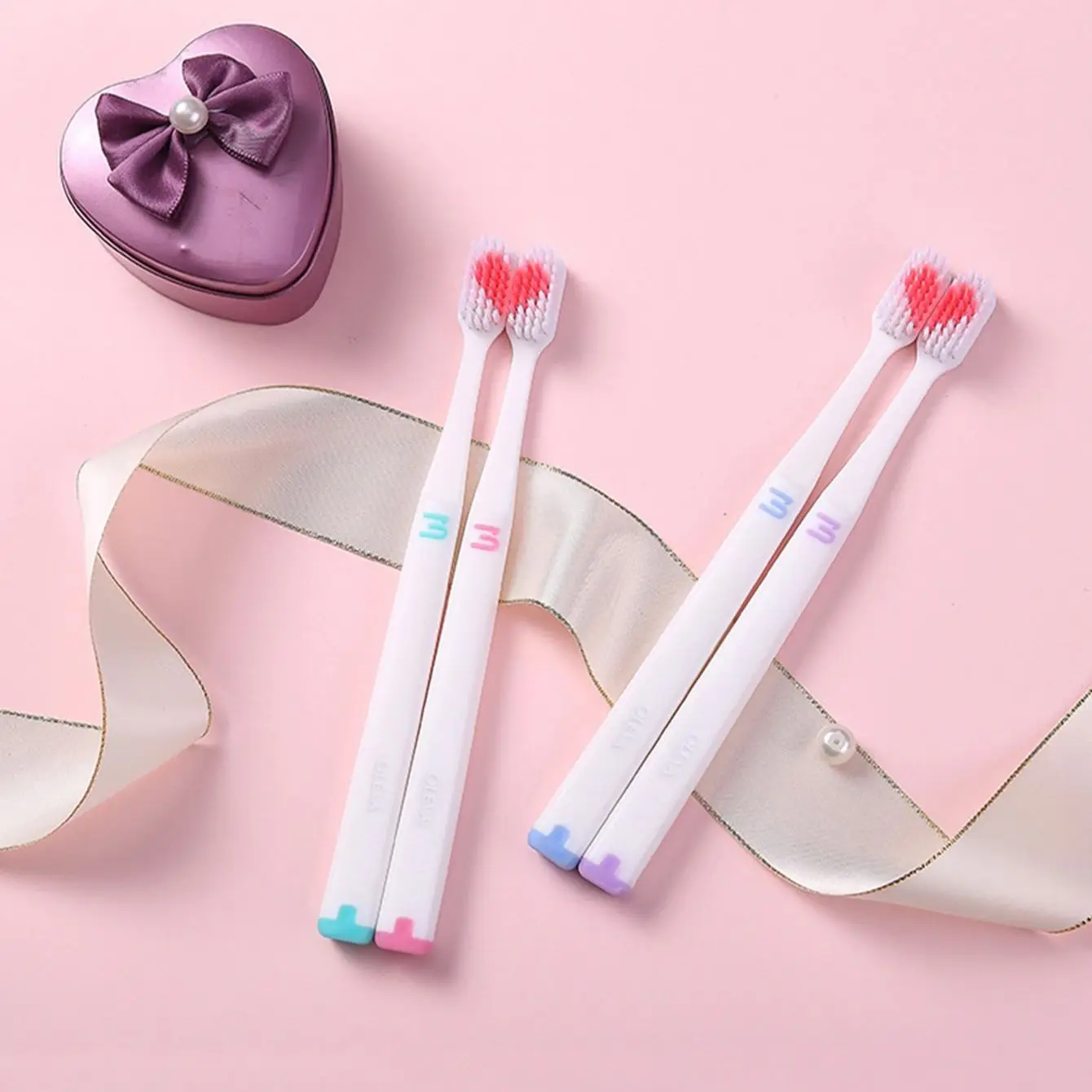 2PCS - Love Couple Fine Hair Cleaning Toothbrush - Color Random