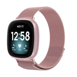 Premium Metal Milanese Loop Strap - Elegant Magnetic Smartwatch Bracelet Band - Fitbit Sense 2 (Rose pink)