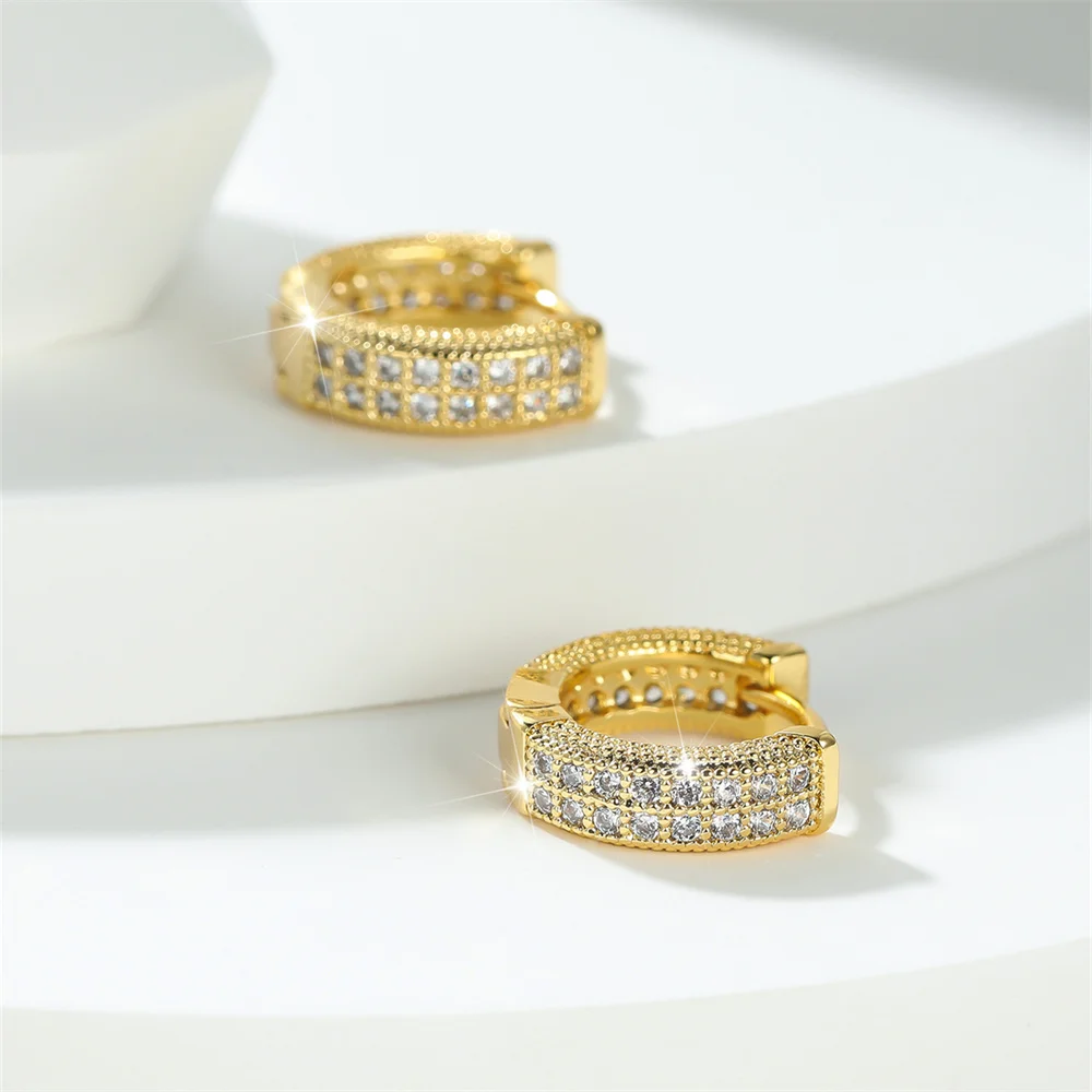 Simple Fashion White Zircon Small Round Stone Hoop Earrings For Women Vintage Gold Color Ear Buckle Wedding Jewelry Party Gifts