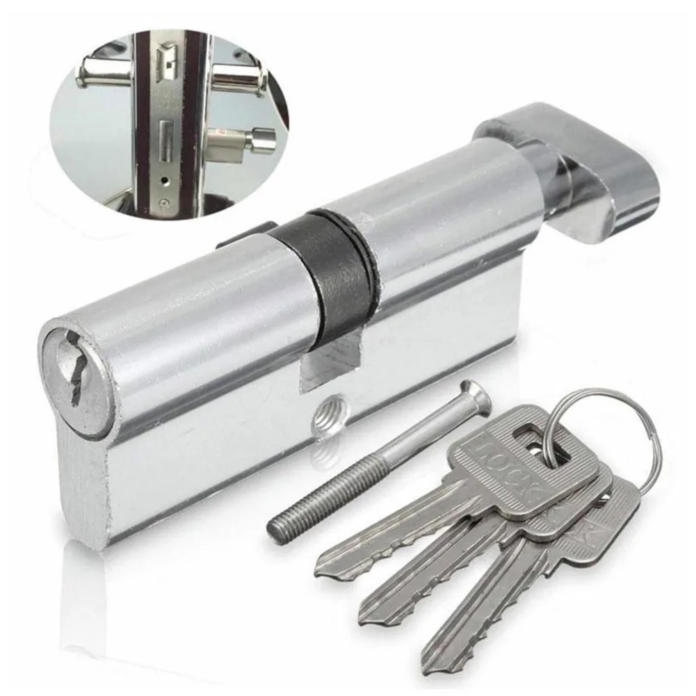 Door Lock Cylinder Thumb Turn Cylinder Door Lock Anti Pick 35/35 3 Keys Aluminum Alloy Hardware Lock Accessories