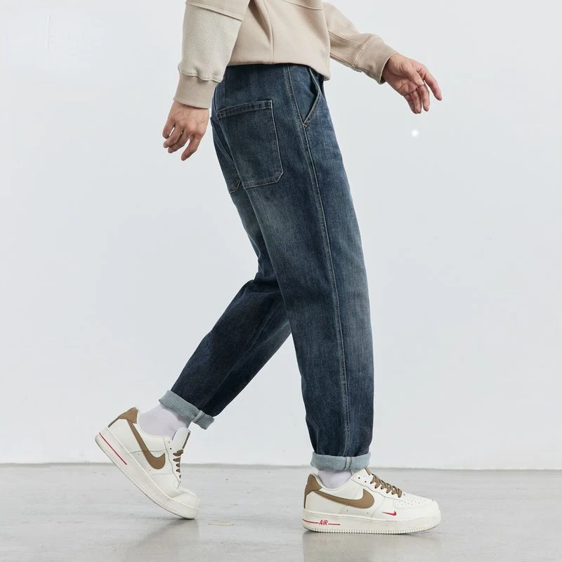 

Winter and Autumn Men's Vintage Stretch Jeans Cotton Small Straight Business Korean Denim Pants Male Brand Plus Size G87