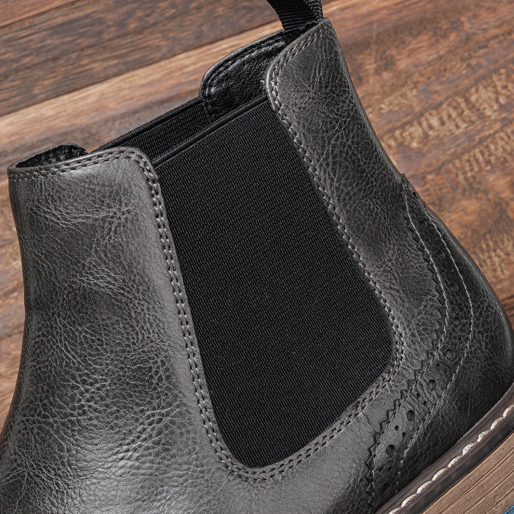 Grey Men Chelsea Boots Fashion Retro Men Leather Boots Brogue Ankle chelsea boots,men leather boots