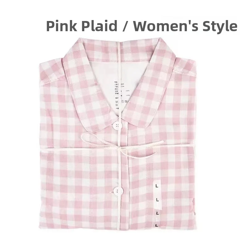 ملابس نوم من الفلانيل القطني الخالص بأكمام طويلة، ملابس منزلية خفيفة للأزواج، طقم ملابس منزلية للراحة في الخريف والربيع والصيف