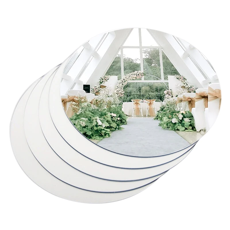 Round Mirror Glass Tray DIY Acrylic Candle Plates Dining Table Centerpiece Decor Hotel Home Wedding Celebration Party Decoration