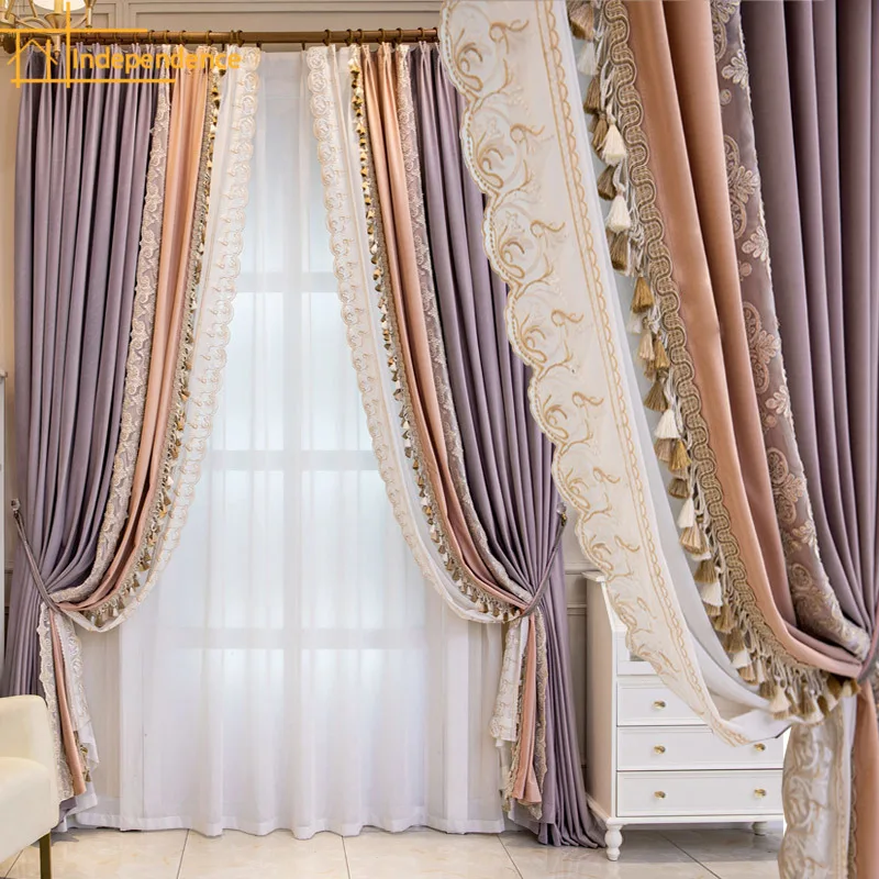 

Advanced blackout American French European color matching curtains window wedding room villa bedroom living room customization