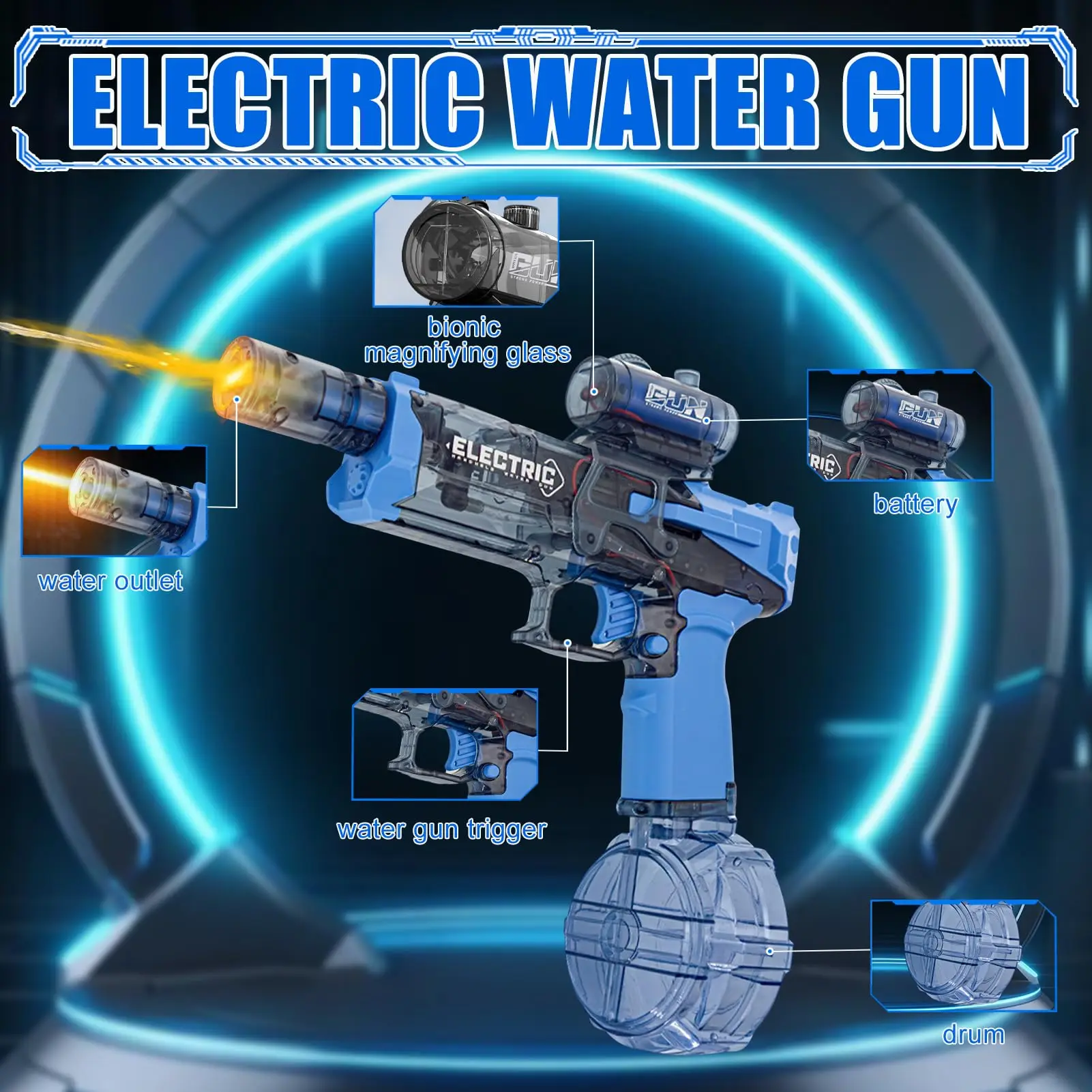 Electric Automatic Water Storage Gun with Light Portable Children Summer Beach Outdoor Swimming Pool Water Spray Shooting Toys 3