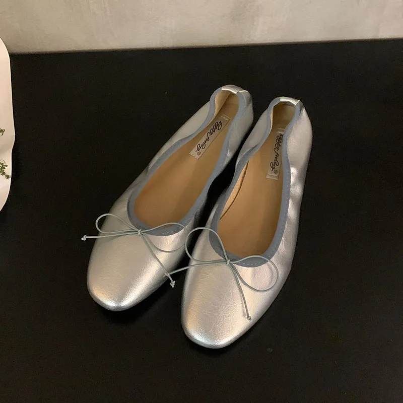 Neu im Jahr 2026: Damen-Slipper, flache Schuhe für Frauen, weiche Ballerinas, modische Schuhe mit Schmetterlingsknoten und runder Zehenpartie. – Detail 12