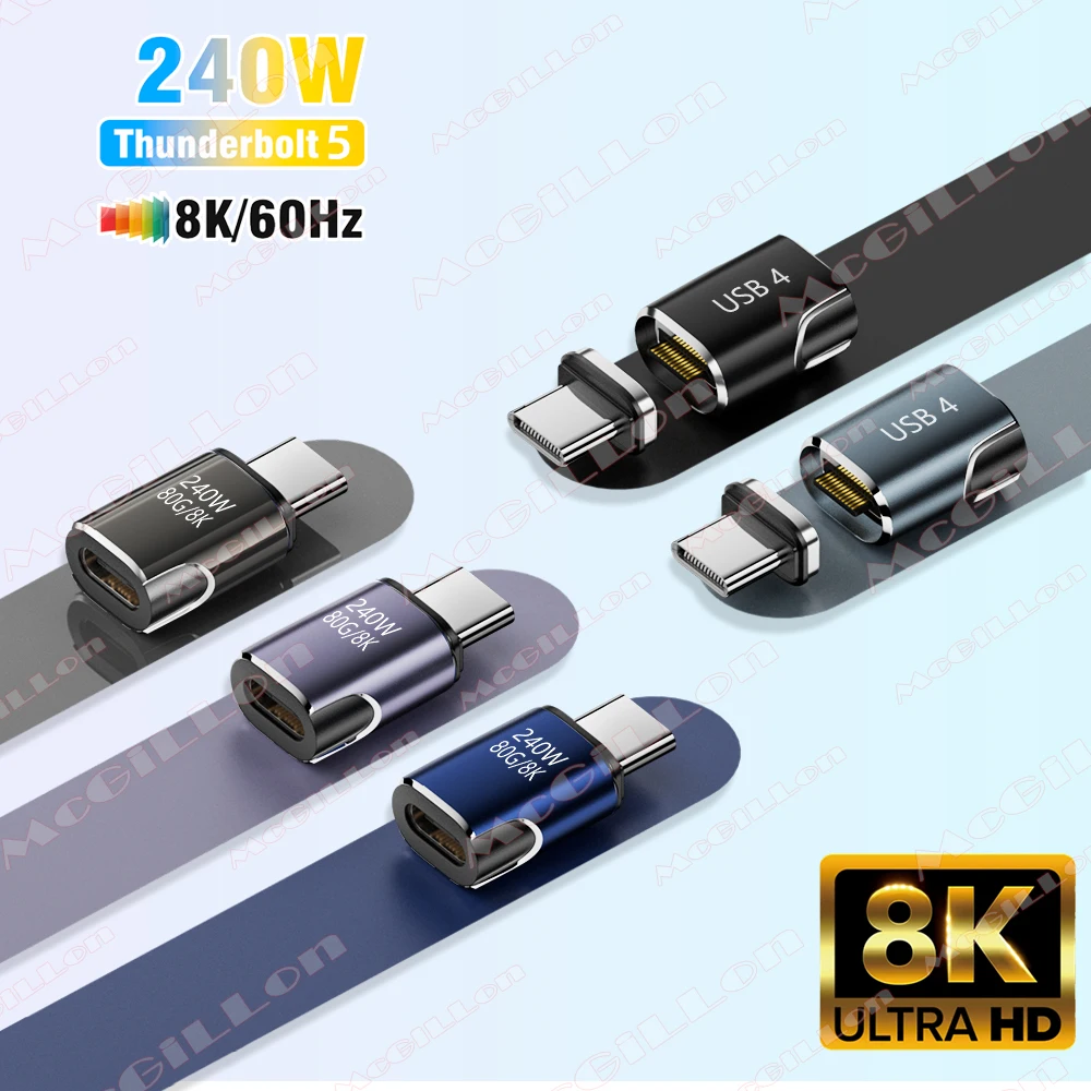 USB4 Thunderbolt 5 Magnetic USB C To Type C Adapter PD 240W 80Gbps Fast Charging Magnet Charge Converter Cable 8K@60Hz Adaptor