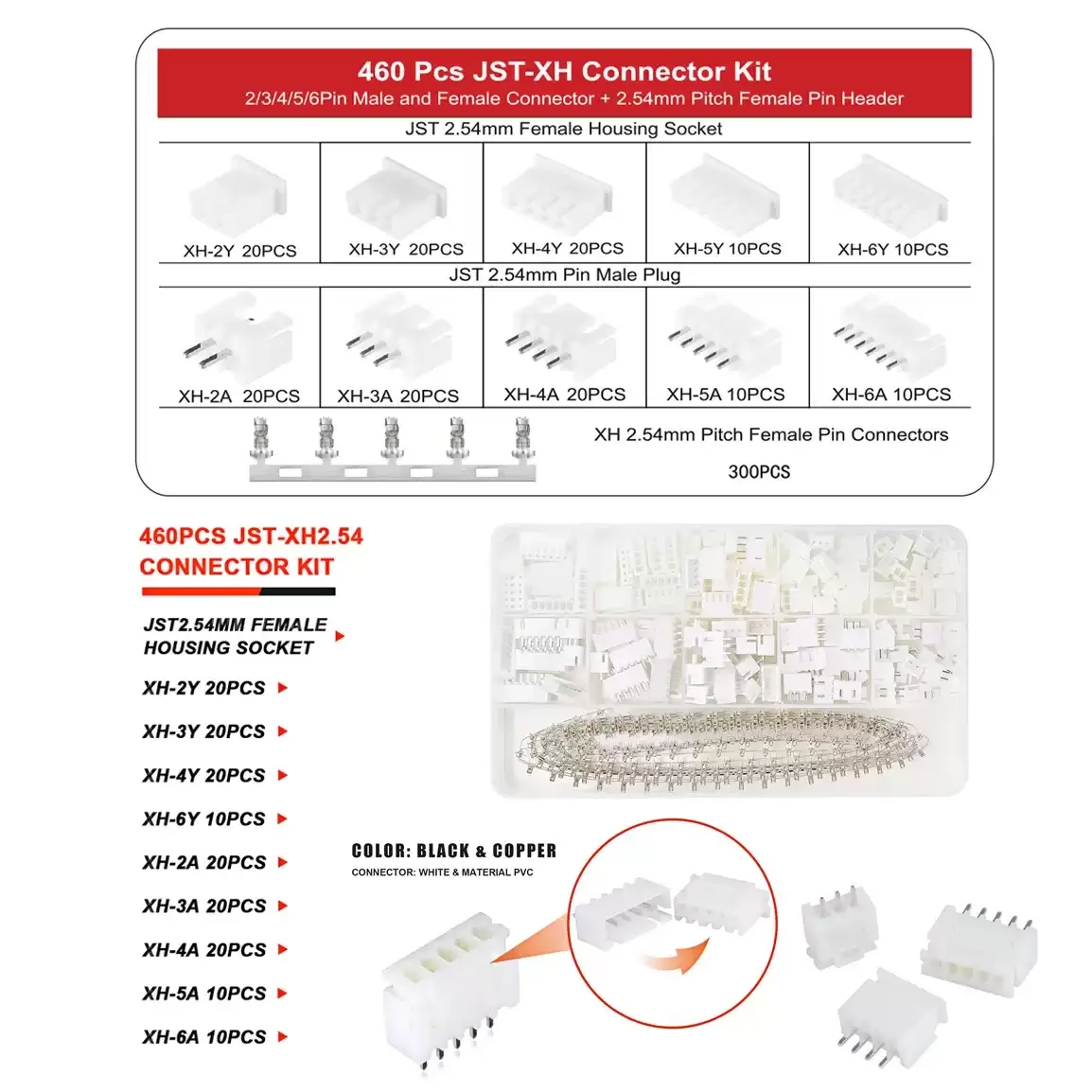 Lot de 10 connecteurs PH2.0 et XH2.54 pour drones FPV micro