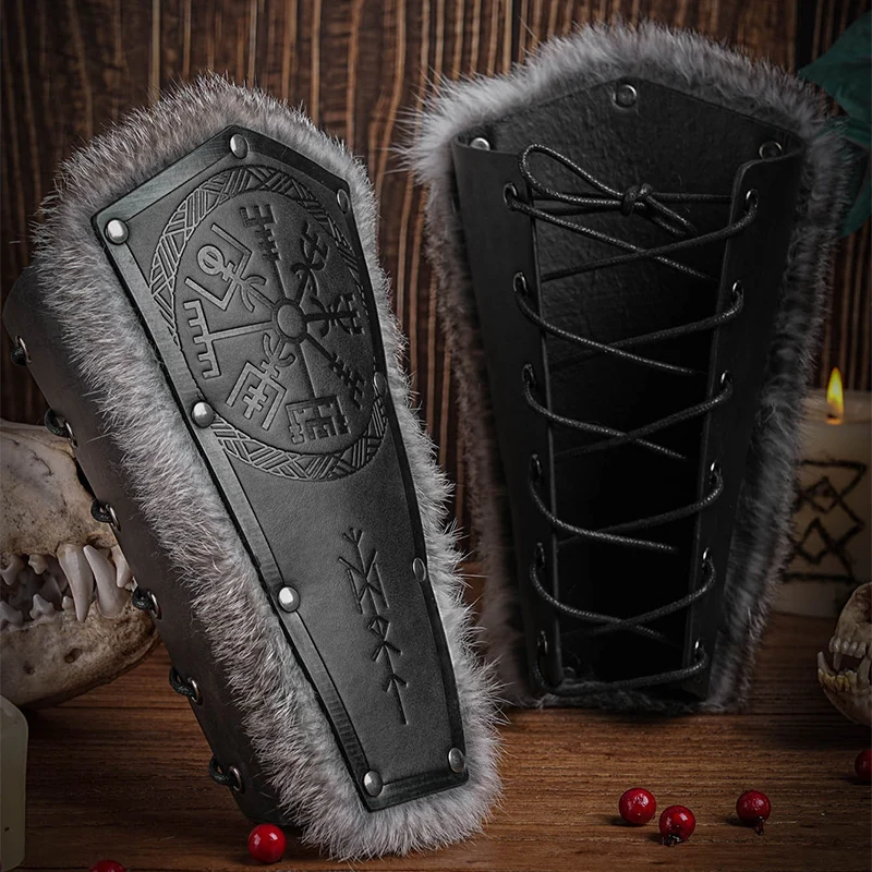 Cosplay Gloves 1Pcs Medieval Viking Style Arm Gauntlets PU Leather Armor Bracer Men Samurai Knight Wristband