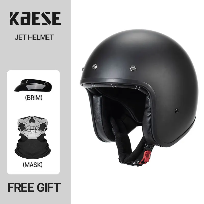 

Matte Black Retro Helmet Motorbike 3/4 Jet Open Face For Adult Casco Moto Helmet Motorcycle Helmets DOT ECE Approved