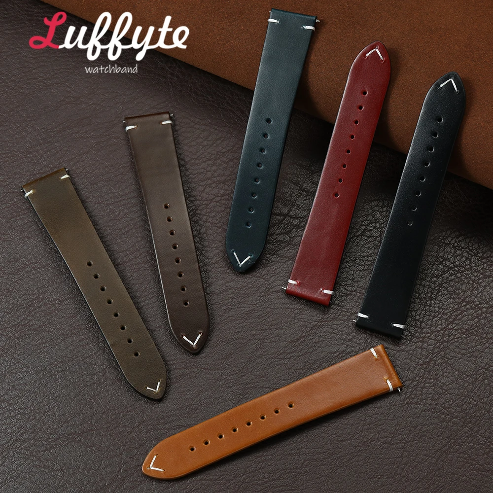 Luxury Leather Watch Strap with Butterfly Buckle and Quick Release