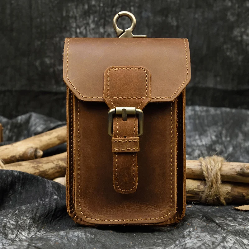 

Leather Wait Bag For Men Travel Boy Belt Bag Vintage Brown Natural First Layer Cowhide Phone Waist Pack 2020