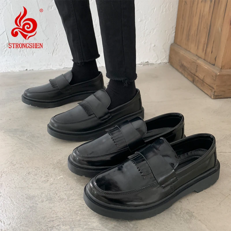 STRONGSHEN Men Handmade Tassel Shoes Leather Casual Dress Shoes Luxury Designer Business Loafers Wedding Fashion Party Shoes