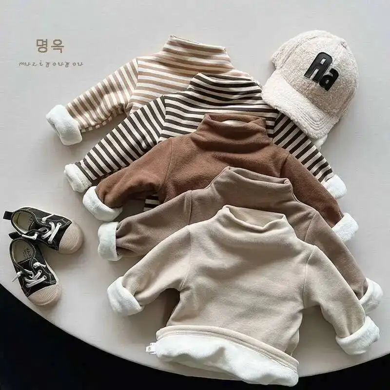Herbst Winter Kinder T-Shirts 1-8Y Jungen Mädchen Warme Fleece Rollkragen Langarm T Shirts Tops Tees Kinder Tragen Kleinkind Kleidung – Detail 2
