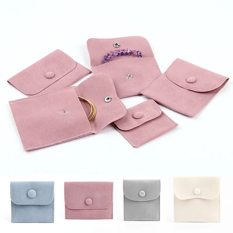 2022 New Jewelry Packaging Bags Pink Blue Velvet Ring Earring Bag Can Custom Logo Button Velvet Packing Jewelry Gift Bags