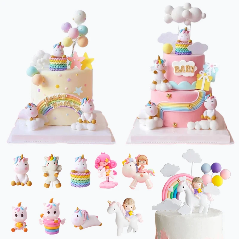 Déco Gâteau Licorne JeVenis - Kit Arc-en-ciel Avec Figurines Pour Anniversaire Enfant Fête Colorée