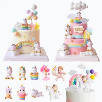 Décoration de gâteau licorne arc-en-ciel, décoration d'anniversaire pour fille, fournitures de fête prénatale, décor sur le thème de la 1er anniversaire pour enfants 1