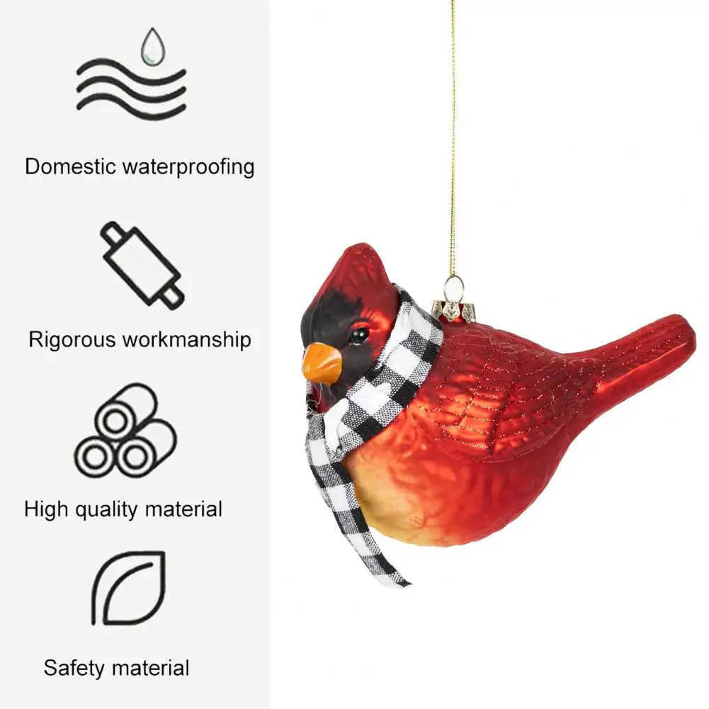 

Christmas Bird Ornament Christmas Themed Decoration Reusable 3d Glass Christmas Bird Hanging Decoration with Plaid Scarf Festive