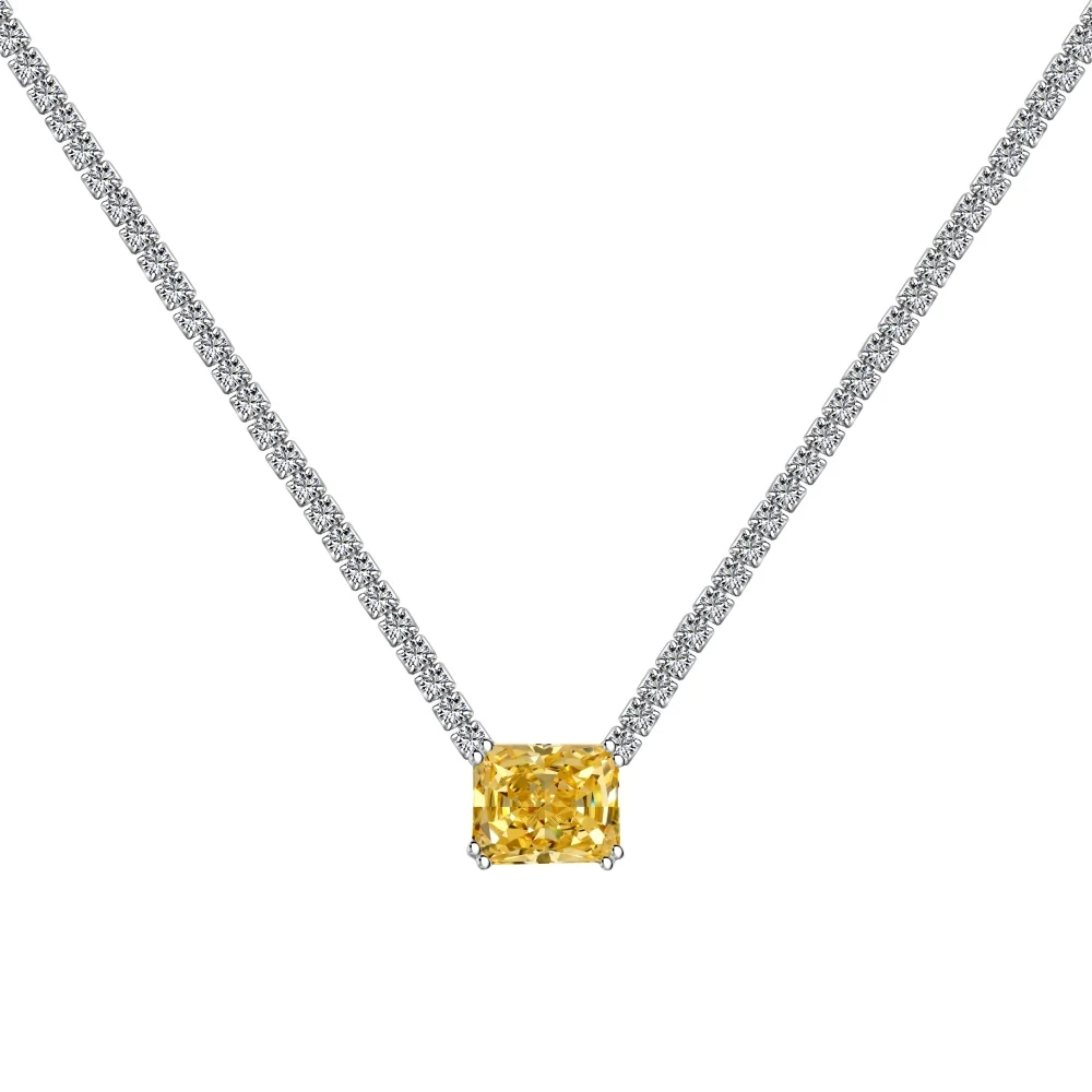 

WDM 925 Sterling Silver Crushed Ice Cut 4 Ct High Carbon Diamond Gemstone Platinum Plated Pendant Necklace Fine Jewelry