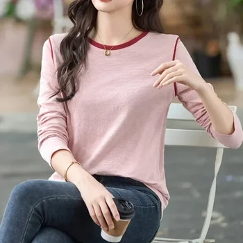 تي شيرت قطني للسيدات تي شيرت غير رسمي للسيدات Y2K ملابس الشارع الشهير تي شيرت أساسي للربيع موضة كورية بأكمام طويلة ملابس نسائية 2025 5