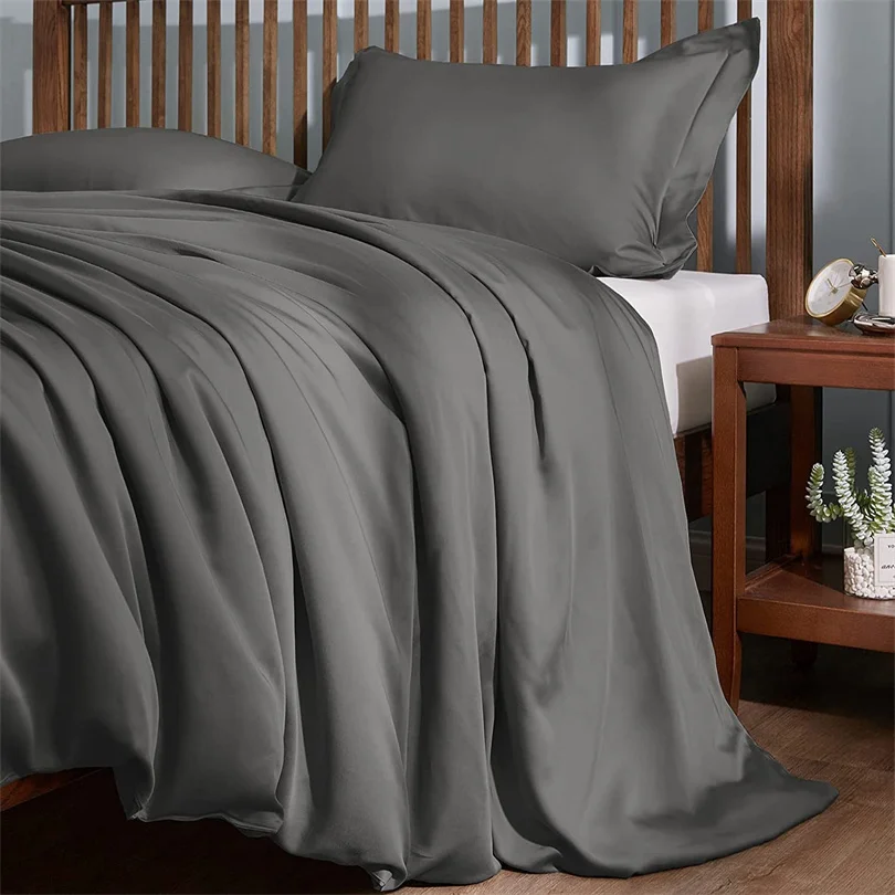 100% Organic Bamboo Bedding Set with Duvet Cover Fitted/Flat Sheet Pillowcase Luxury Silky Bedsheet Bed Linens Queen King Size 5