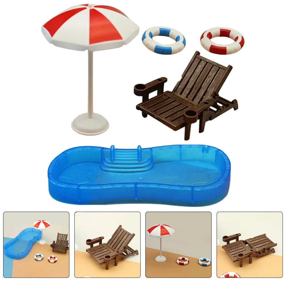 

Dollhouse Swimming Pool Mini Swimming Ring Folding Beach Sunbath Chair Miniature Craft Furniture Pool Toys