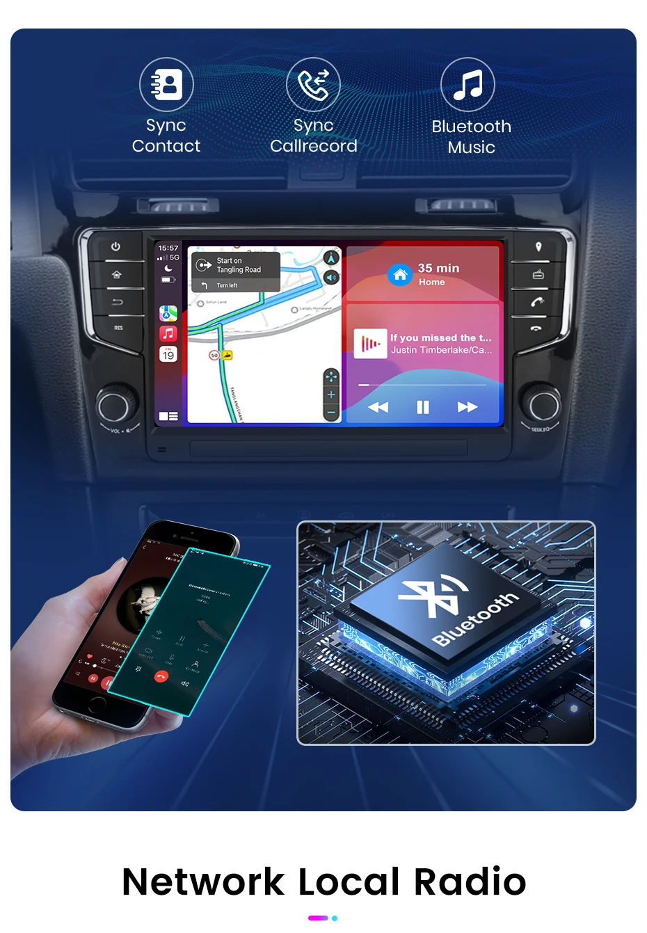 Junsun 9 "Wireless Carplay Android Auto Auto Radio für Volkswagen Golf 7 2013 2014-2017 Stereo GPS multimedia Player 4G FM SWC – Detail 13