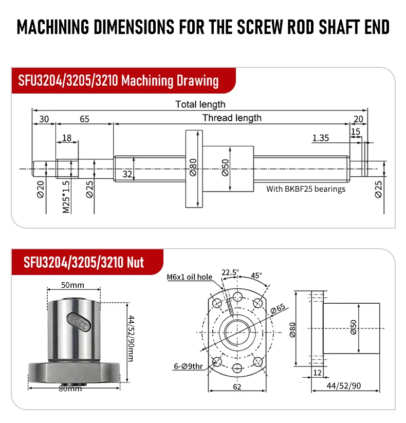 SFU3204/SFU3205/SFU3210 150 mm-1050 mm Kugelumlaufspindel + DSG32H Muttergehäuse + BKBF25/EKEF25/FKFF25 + XB-Koppler 40 x 65 14 mm-17 mm – Detail 8