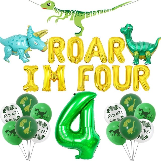 Décorations de fête de dinosaure pour 4ème anniversaire, fournitures sur le  thème des animaux de la jungle pour garçon de 4 ans, 4 numéros de