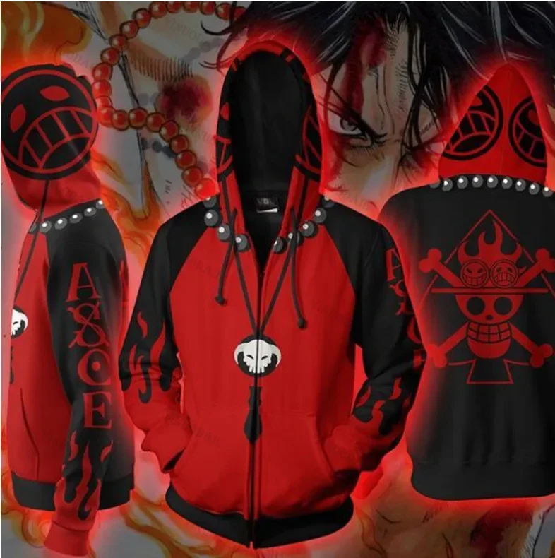 thumbnail image 1 of Sudadera con capucha de anime con estampado 3D, sudadera tipo pulóver, mono D Luffy, Ace, Sabo, Shanks, Law, traje de chándal de batalla, ropa de abrigo informal, 1 of 4