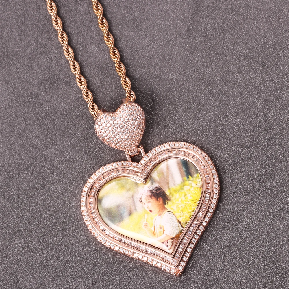 Custom Photo Pendant Heart-shaped Medal Pendant Necklace Iced Cubic Zirconia Pendant Hip Hop Fashion Jewelry For Men
