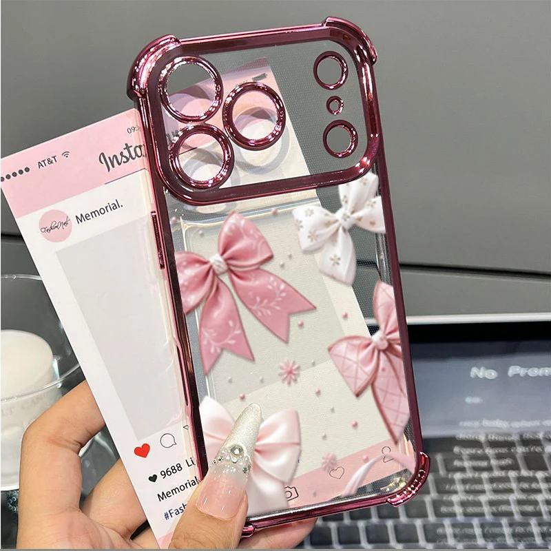 Lovely Pink Bowknot Plating Soft Shockproof Phone Case